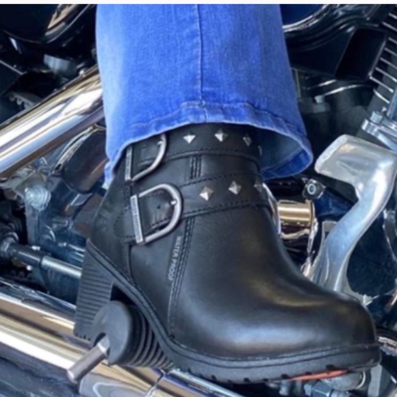 🦅HARLEY DAVIDSON ABNEY BOOTS, 🥾BLACK WITH SILVER STUDS, WATERPROOF - Picture 14 of 16